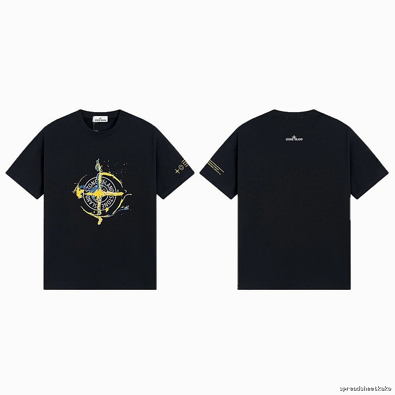 Stone Island Ink-splattered Street Style Black Short-sleeve T-shirt
