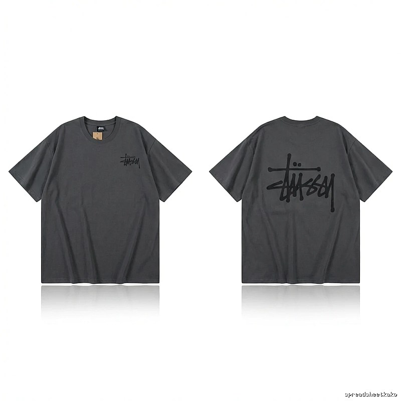 Stussy basic style simple style dark gray T-shirt