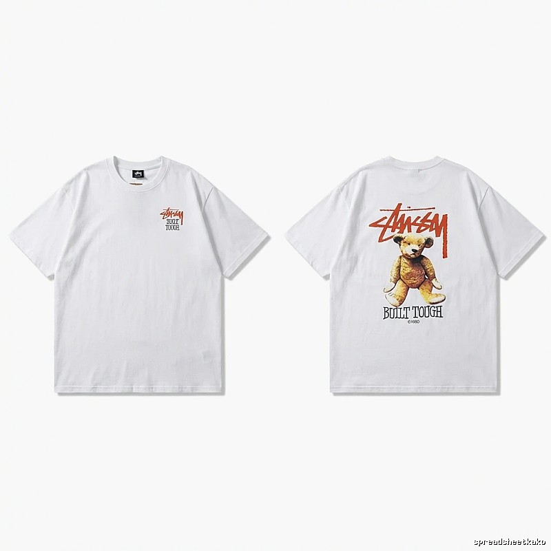 Stussy bear print white T-shirt