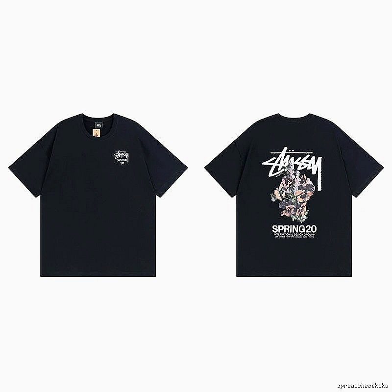 Stussy Black Spider Graphic T-Shirt Warm Weather Logo