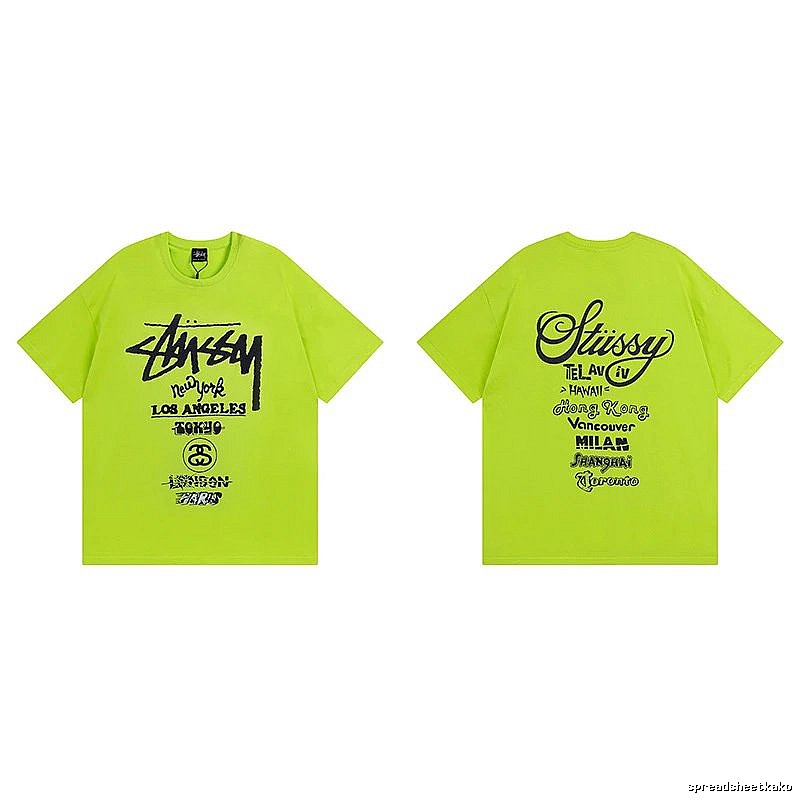 Stussy Fluorescent Green Spider Graphic T-Shirt Soft Neutral Logo