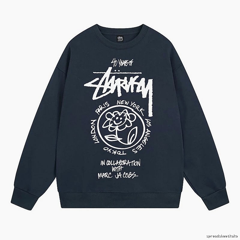 Stussy Navy Style 539 Graphic SweatShirt Poolside Style