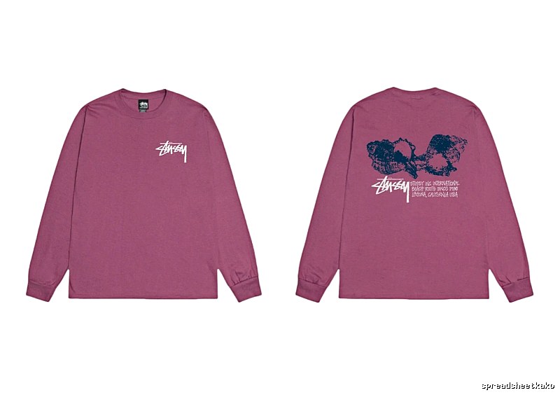 Stussy printed retro style rose red long sleeves
