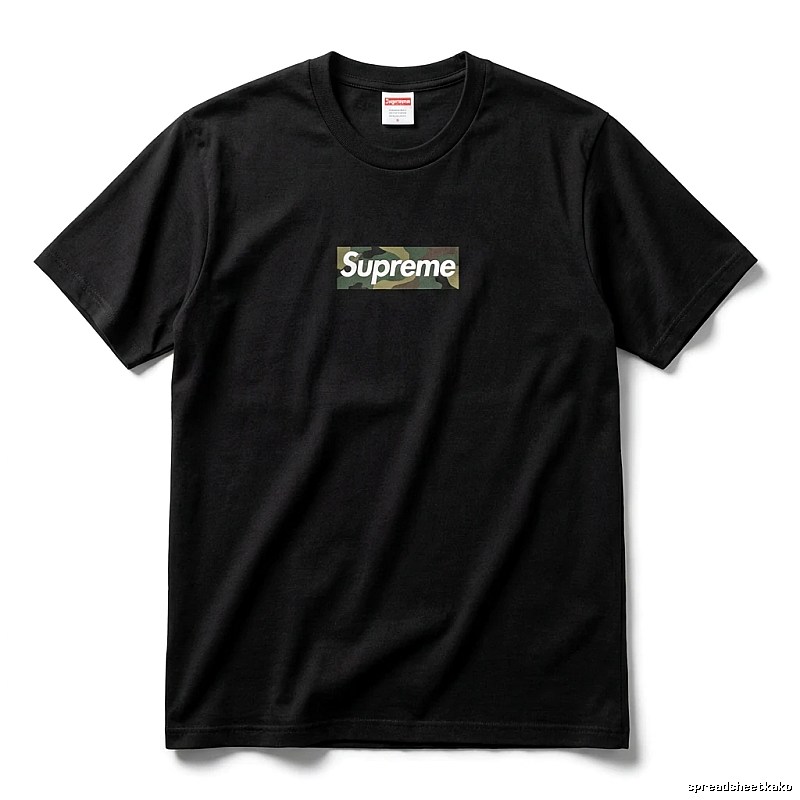 Supreme camouflage-style black T-shirt