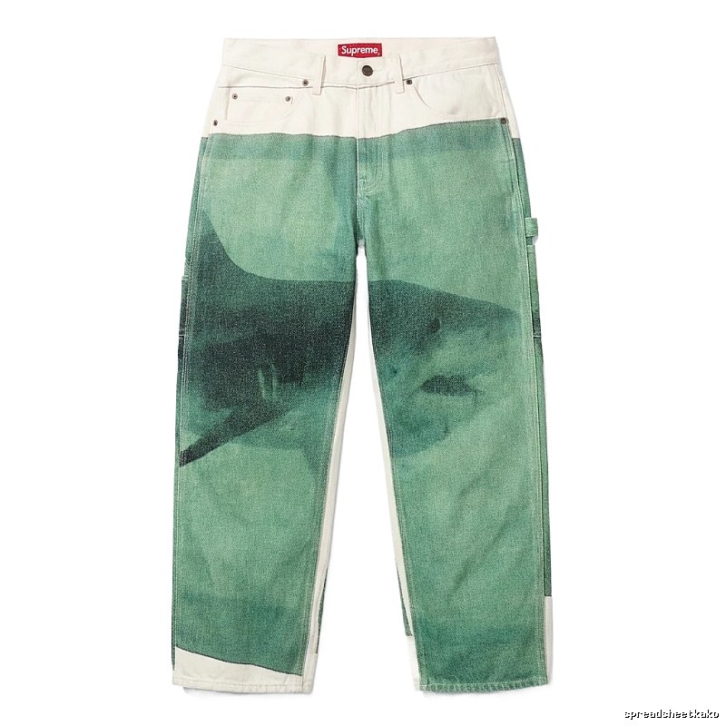 Supreme shark pattern workwear-style green pants
