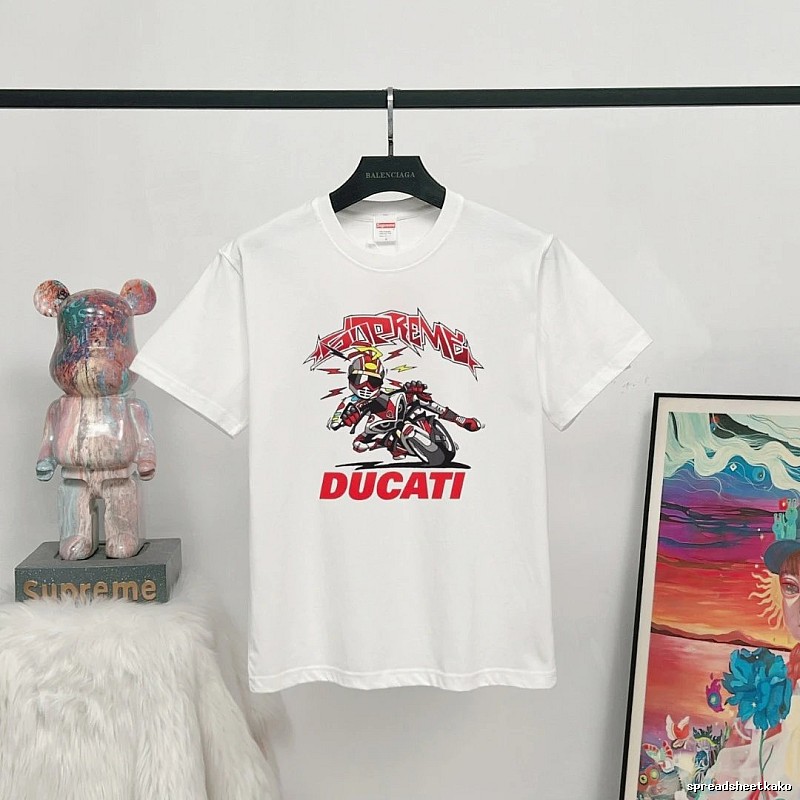 Supreme x Ducati Co-branded Biker Style White T-Shirt