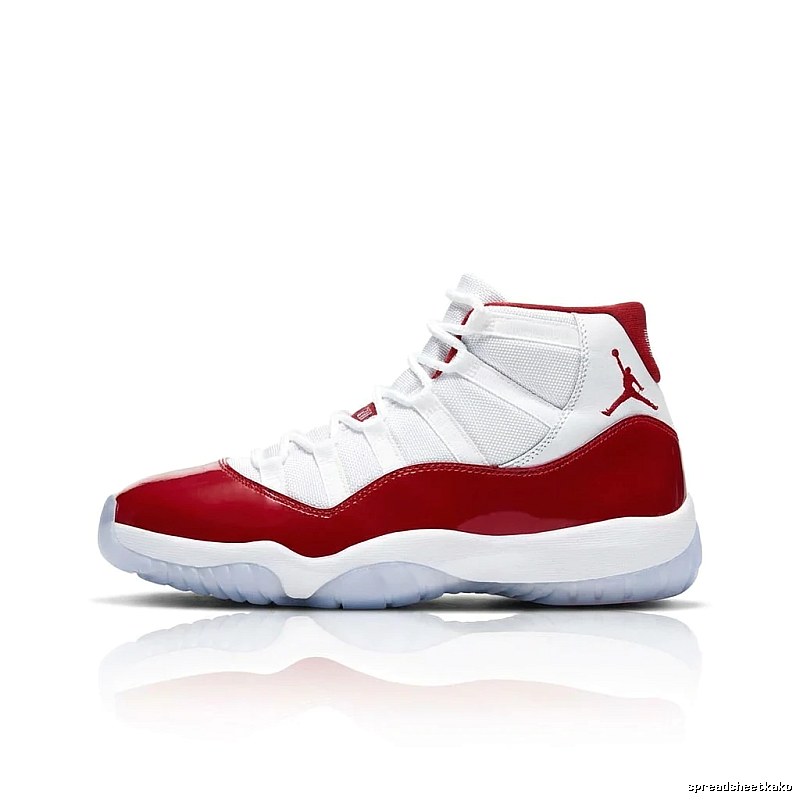 The high-top trendy shoes of Jordan 11 in red and white.