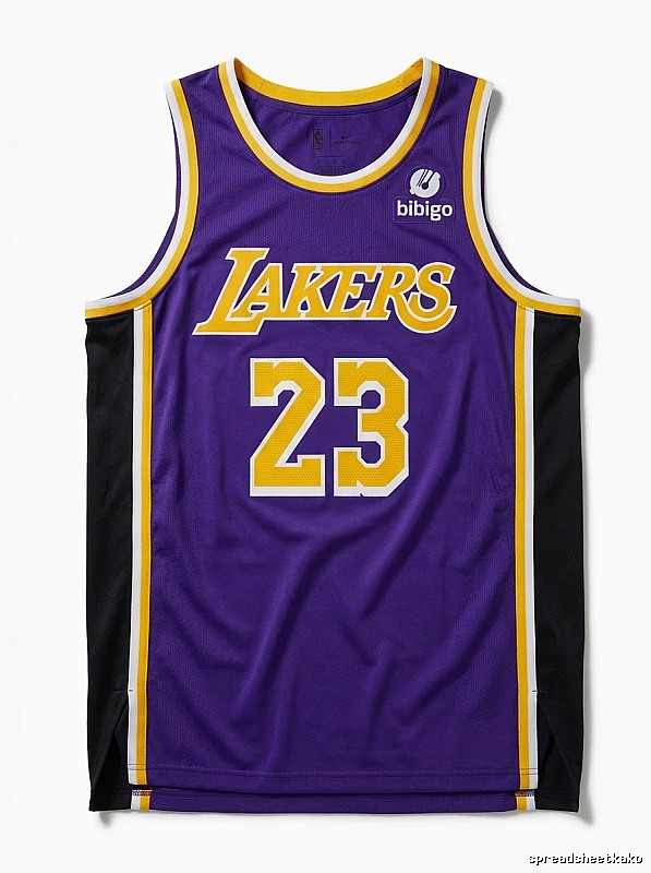 The retro-style No. 23 jersey of the Los Angeles Lakers.
