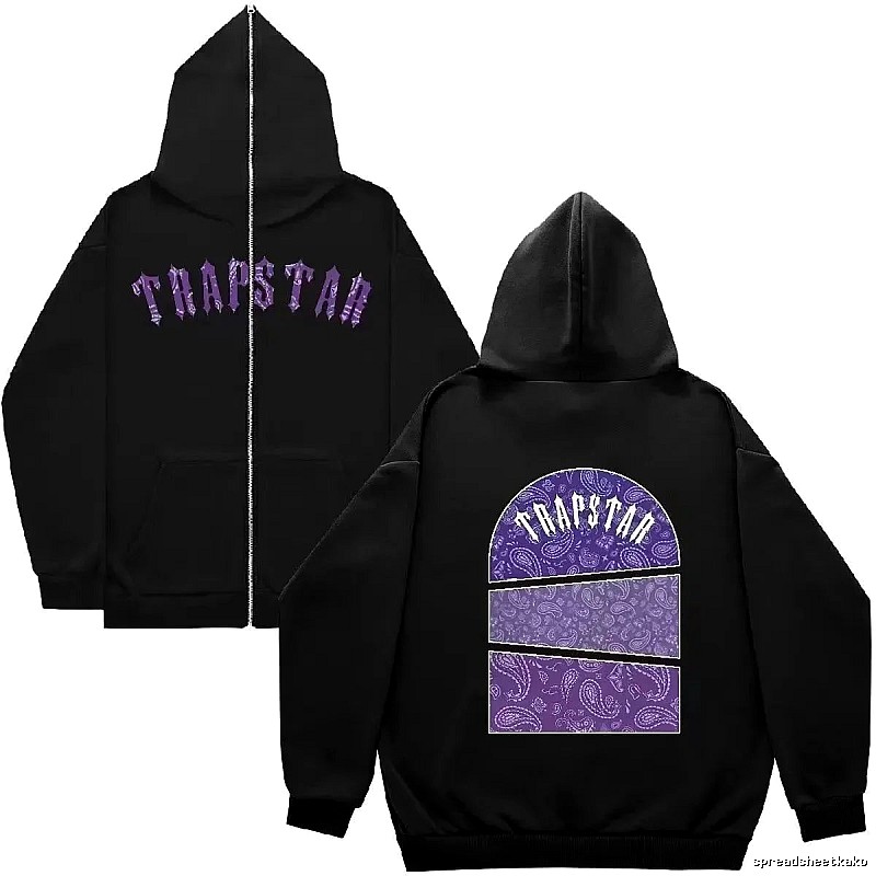 Trapstar Casual Graphic zip hoodie Black Zip Pink for Streetwear Looks
