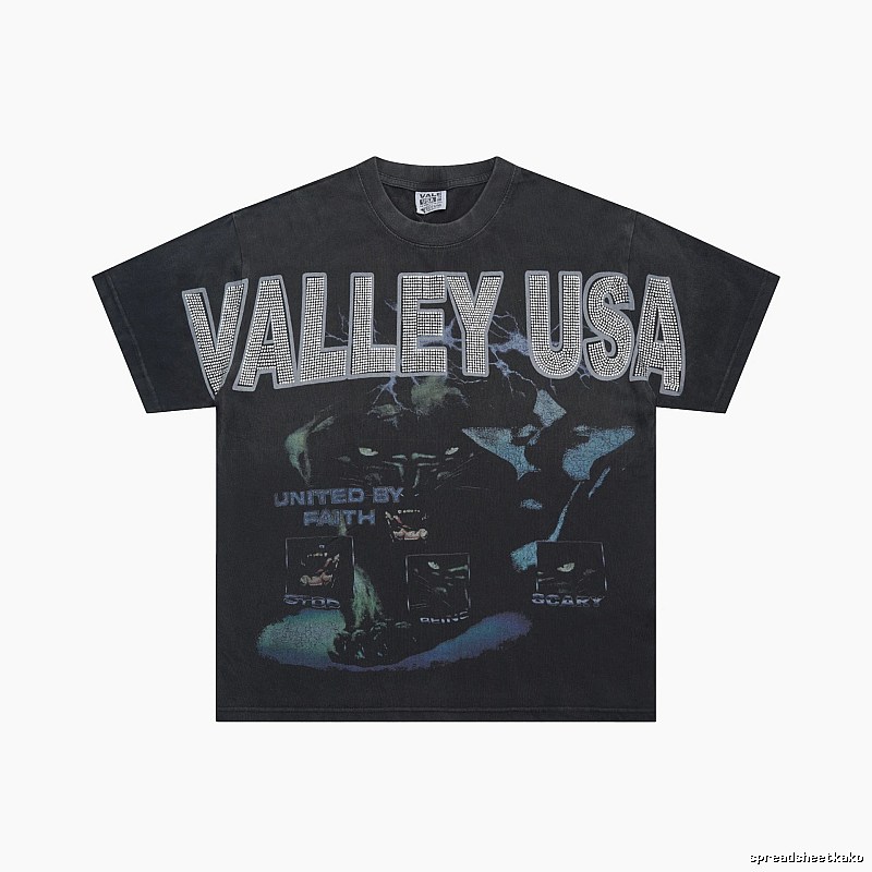 Valley USA Hot-Fix Rhinestone Street Style Black T-Shirt