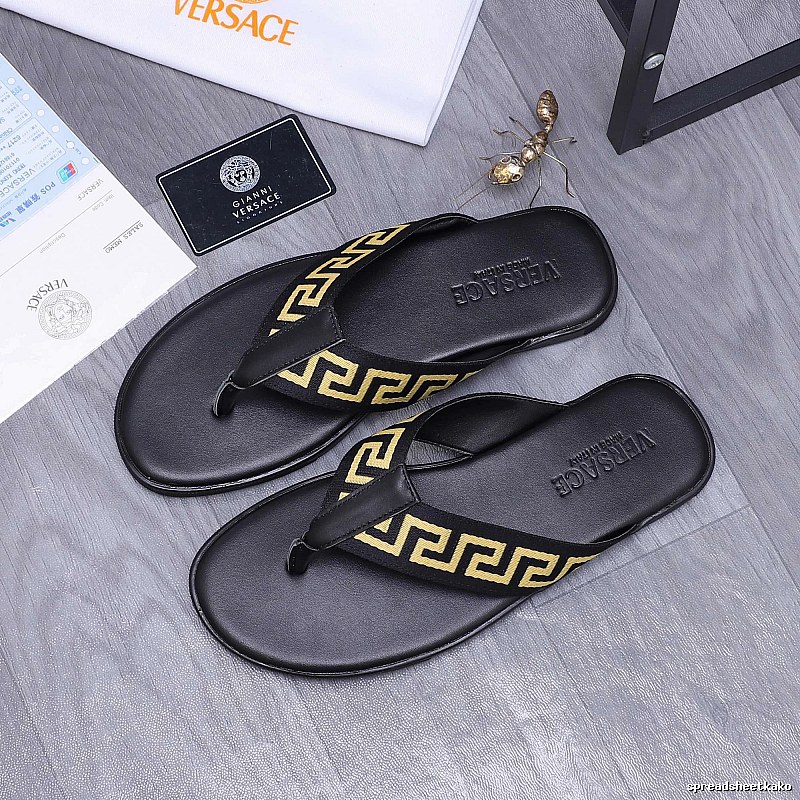 Versace Edgy Black & Gold Greek Key Flip-Flops