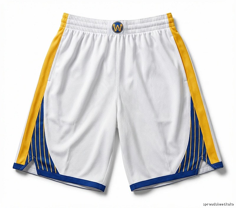 Warriors' Curry's white, yellow and blue shorts