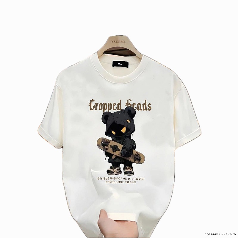 YZEEMC Bear Print Dark Style Off-white T-shirt